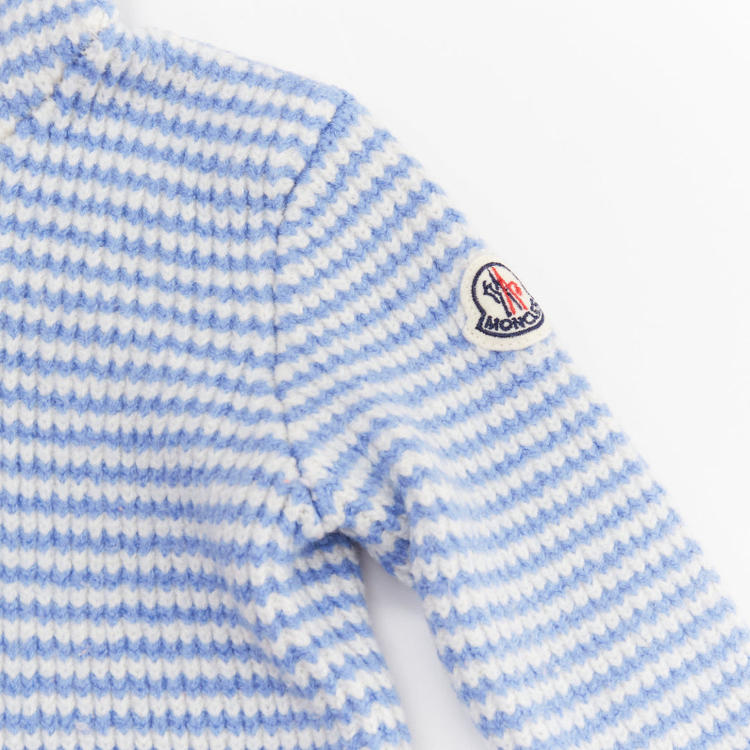 MONCLER ENFANT KIDS blue cream striped knit wool hooded ear cardigan sweater 3Y