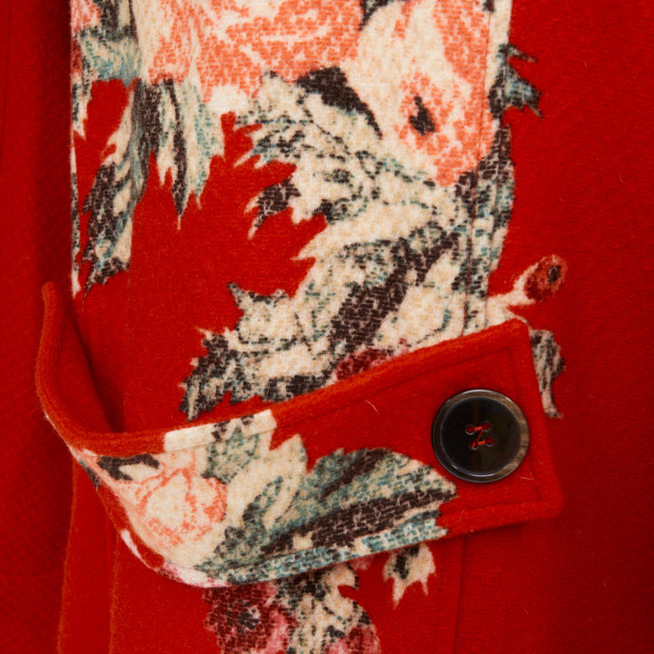KENZO Vintage red wool floral intarsia back double breasted coat FR46 3XL
