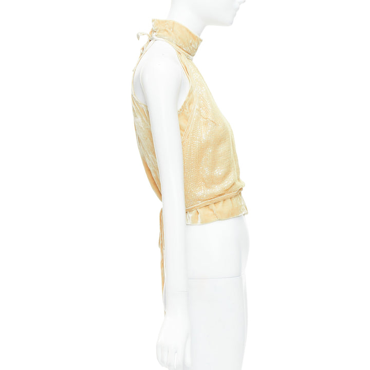 rare GIANFRANCO FERRE Vintage cream beaded velvet layered halter top IT42 M