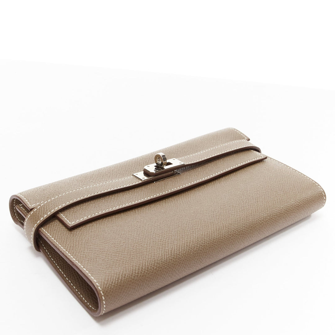 HERMES Kelly Longue taupe togo leather silver turnlock flap long wallet