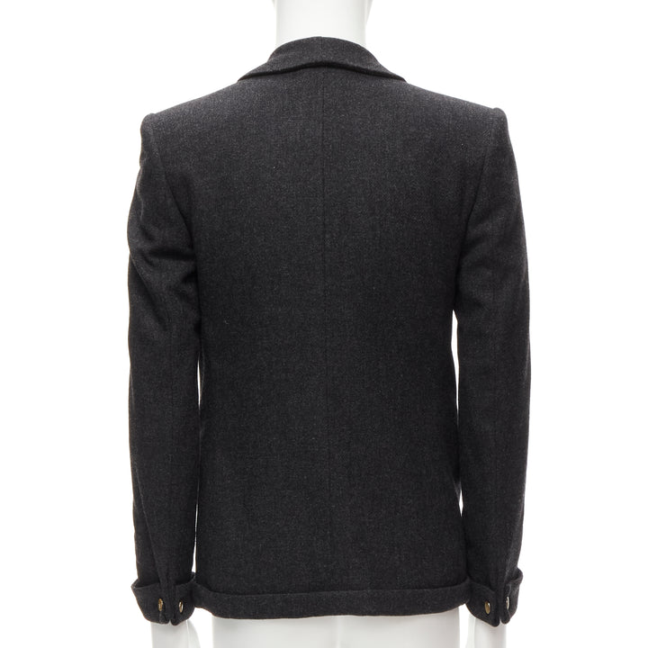 MCQ ALEXANDER MCQUEEN grey wool blend foldover shawl collar blazer jacket EU46 S