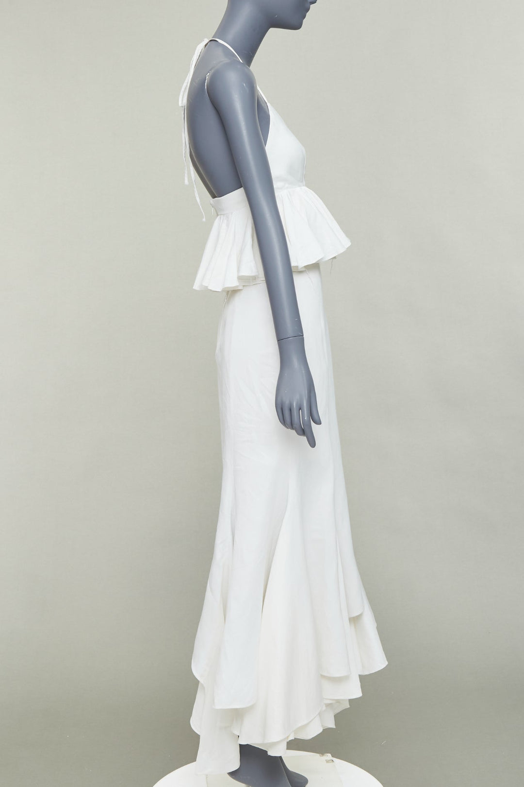 JUAN CARLOS OBANDO 2014 Runway ivory ruffle peplum plunge bridal dress US4 S