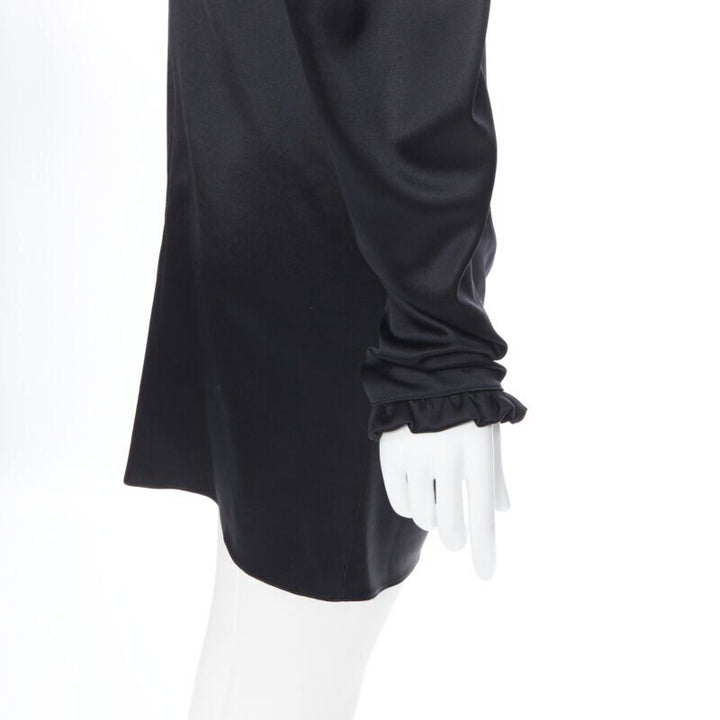 MAGDA BUTRYM black silk wool blend victorian sleeve ruffle open back dress FR36