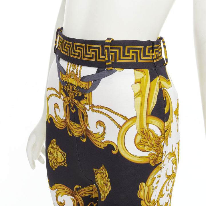 VERSACE Runway Rodeo Barocco black gold harness stretch legging pants IT42 M