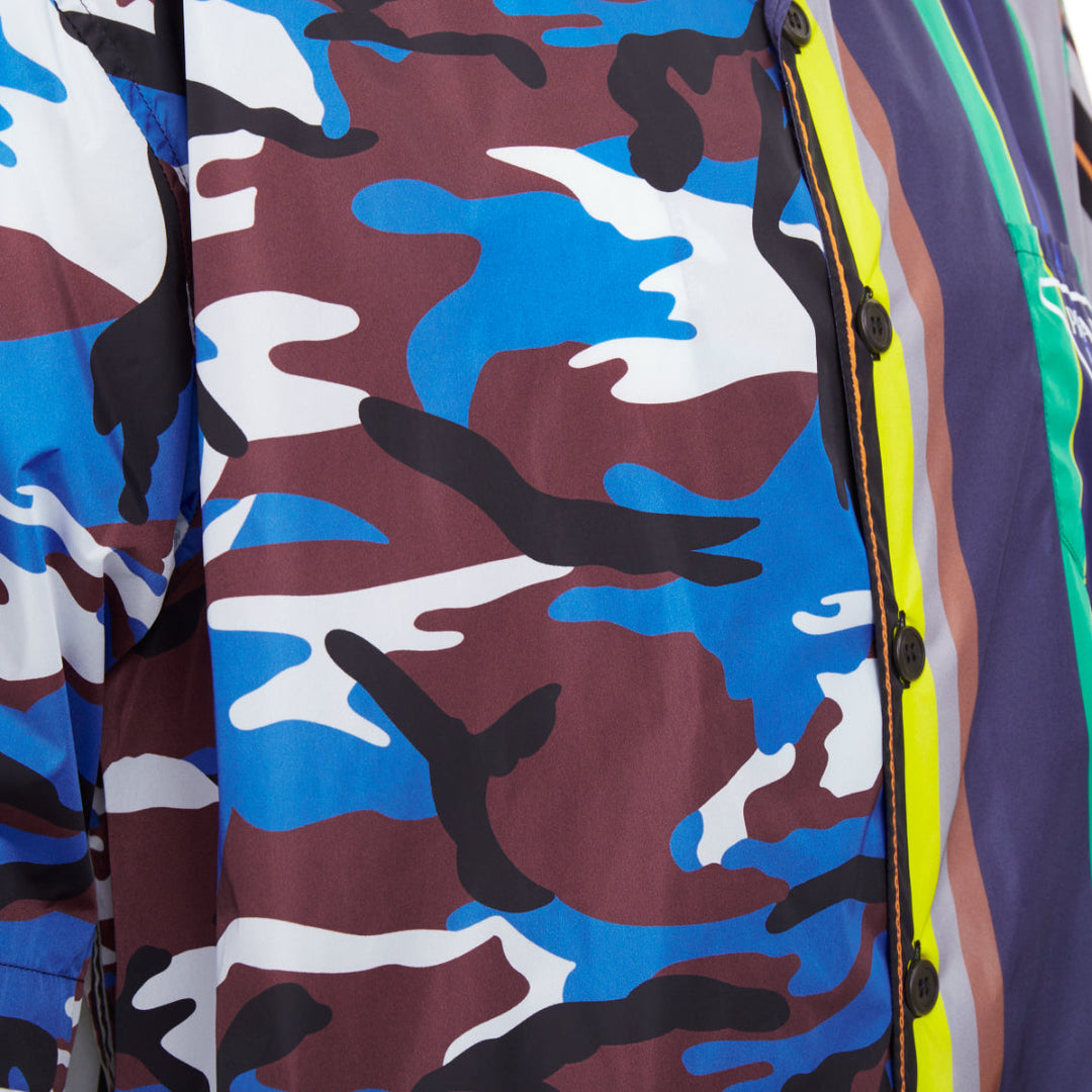 PRADA 2021 Runway Double Match camo stripe oversized nylon bowling shirt XXL