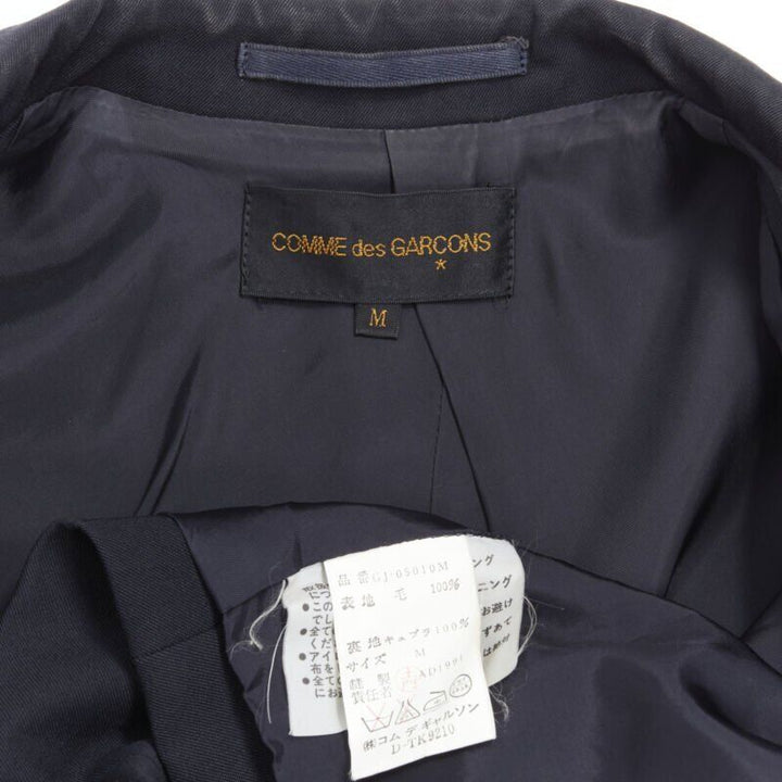 vintage Runway COMME DES GARCONS 1991 navy cotton asymmetric cut biker coat M