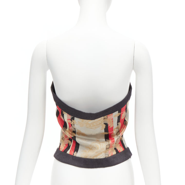 ALEXANDER MCQUEEN 2000 grey baroque brocade jacquard  bustier top IT42 M