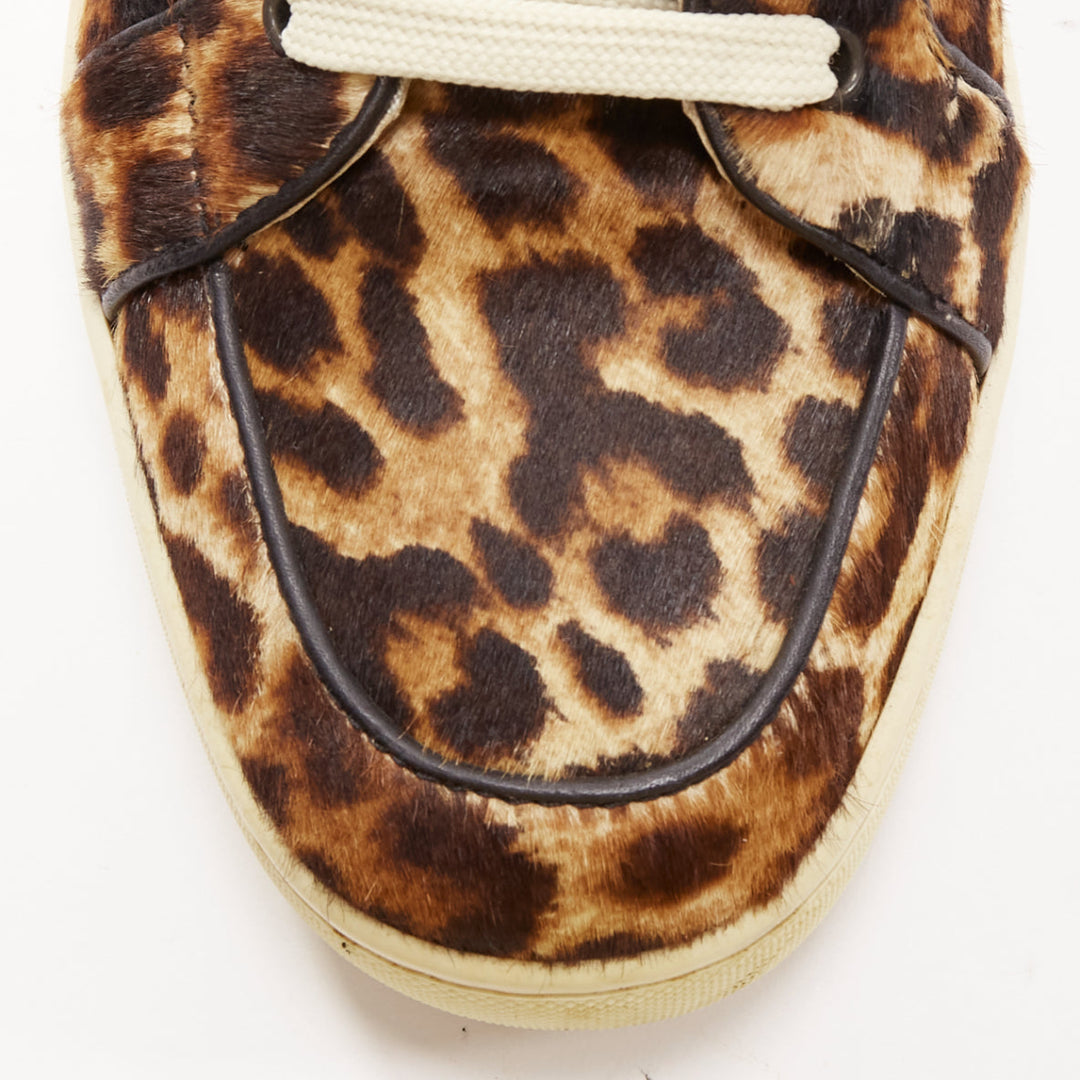 CHRISTIAN LOUBOUTIN Rantus Orlato brown leopard calf hair high top sneakers EU42