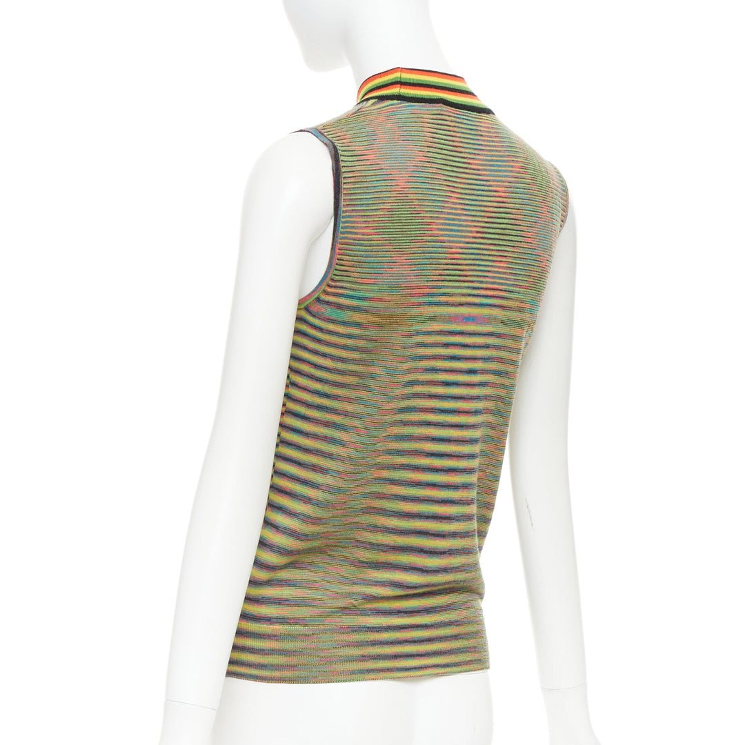 MISSONI Rasta rainbow multicolour graphic wool knitted high neck tank top IT40 S