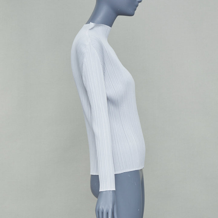 ISSEY MIYAKE Pleats Please grey plisse angular mock neck top JP3 L