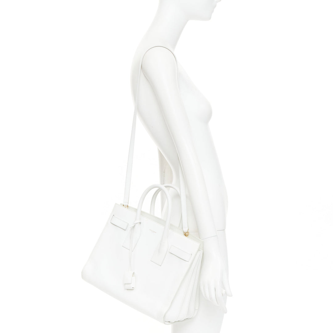 SAINT LAURENT Sac du Jour Small white grained leather executive tote bag