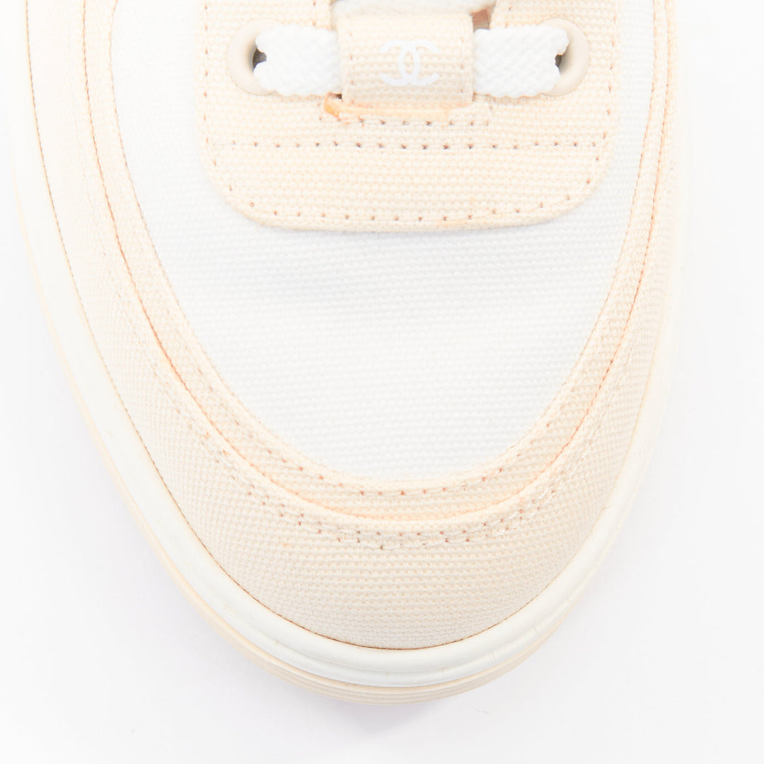 CHANEL 24C CC Canvas Sport Trainer white beige CC quilted sneakers EU38