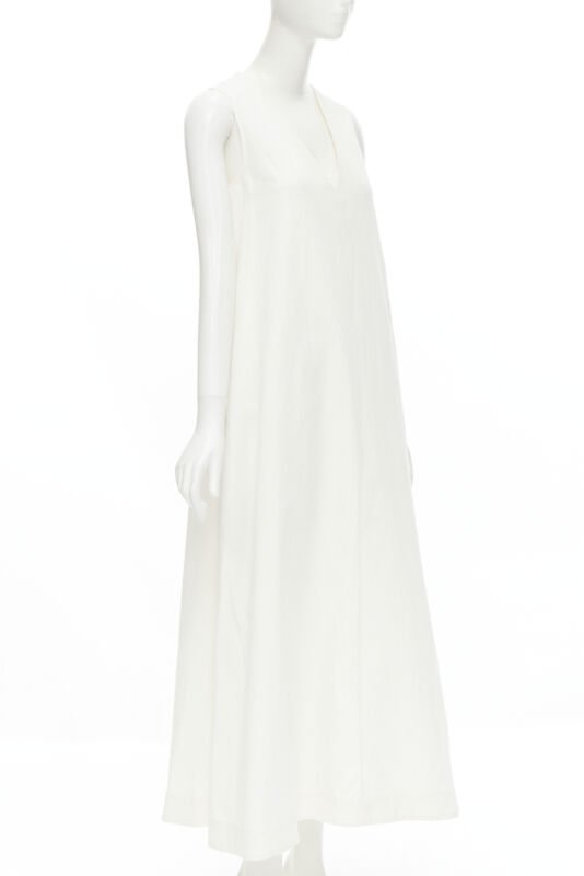 CO Collection white linen cotton sleeveless V-neck A-line flared maxi dress XS