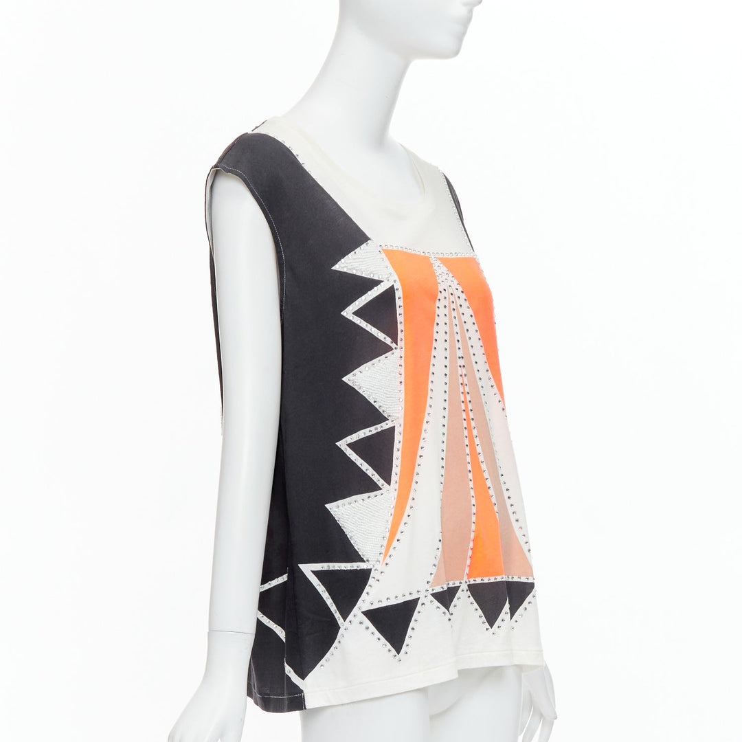 SASS & BIDE Love Shady neon orange black crystal embellished cotton tank S