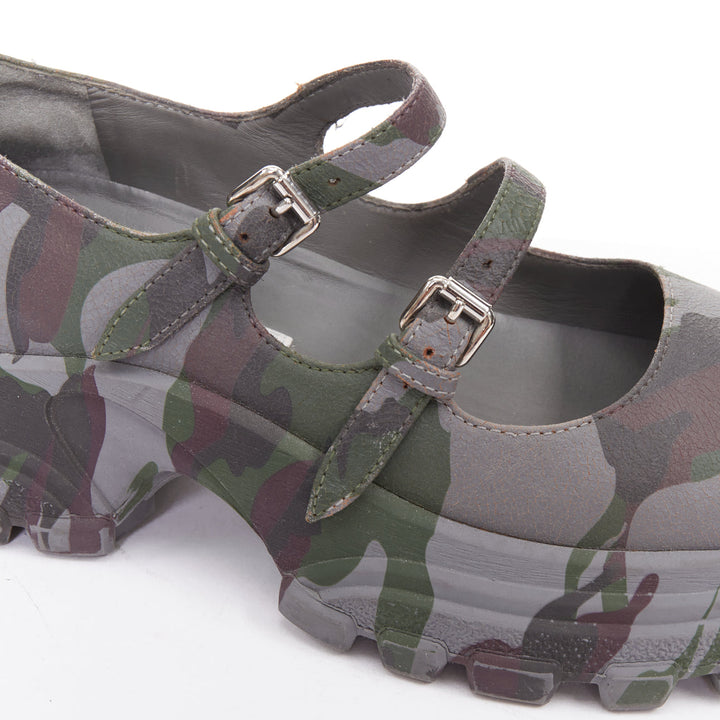 MIU MIU 2019 Runway Camo Chunky grey green double strap mary janes sneaker EU37
