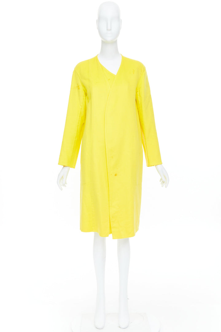 HERMES yellow cashmere asymmetric collar minimalist wrap longline coat FR36 S