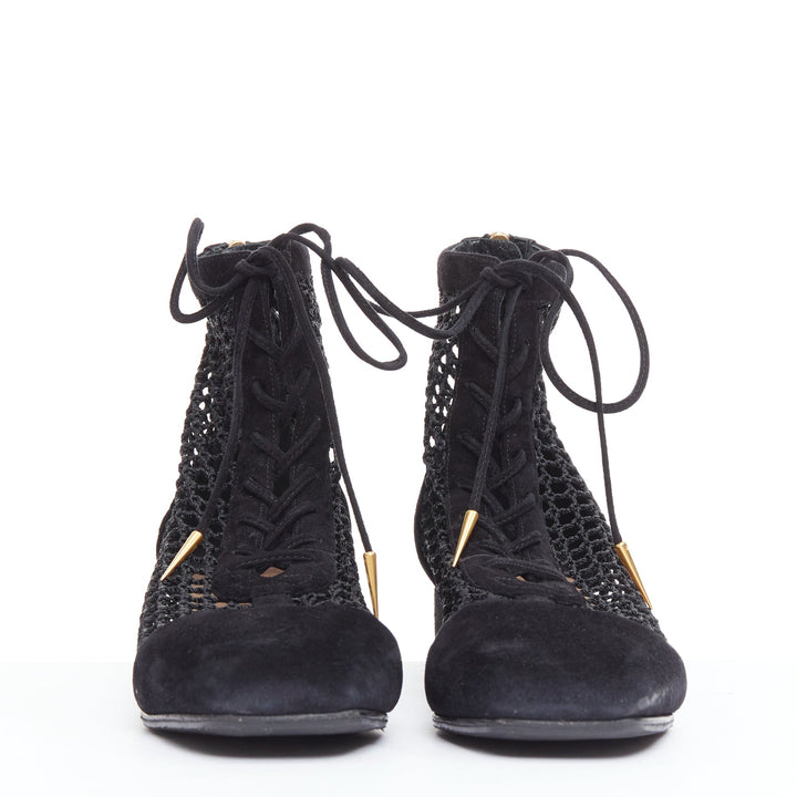 CHRISTIAN DIOR Naughtily-D black suede caged lace up ankle boots EU37.5