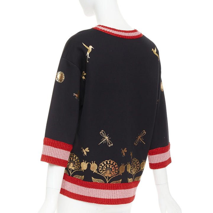 GUCCI black pink metallic foil Laminated Heart Bee applique sweatshirt S
