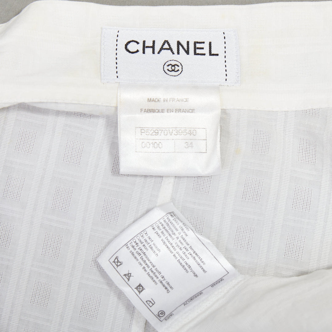 CHANEL 2016 cream cotton CC logo striped fitted shirt FR34 XS