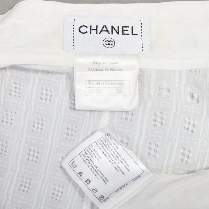 CHANEL 2016 cream cotton CC logo striped fitted shirt FR34 XS