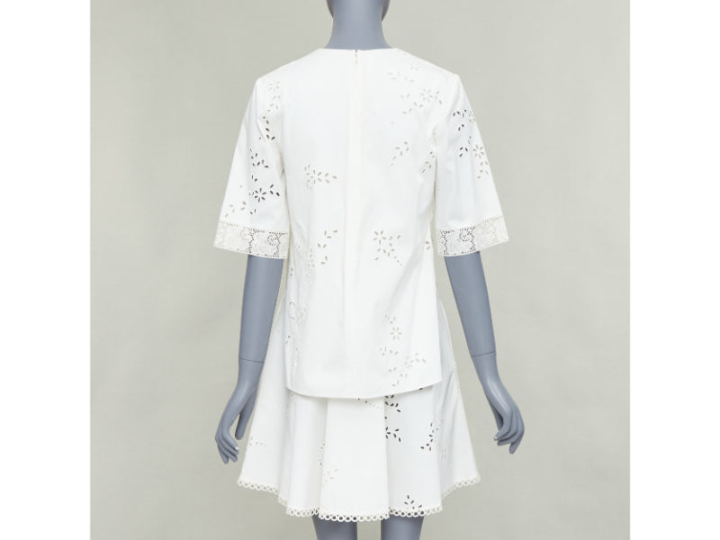 STELLA MCCARTNEY 2015 cream cotton eyelets lace trim half sleeve dress IT38 XS