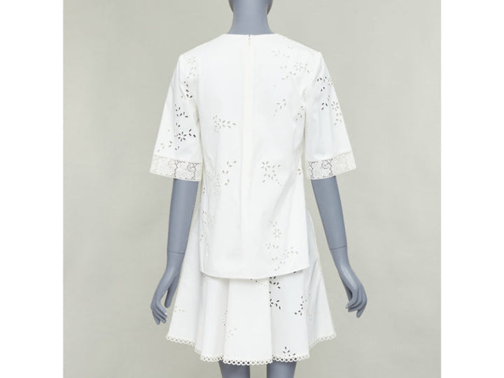 STELLA MCCARTNEY 2015 cream cotton eyelets lace trim half sleeve dress IT38 XS