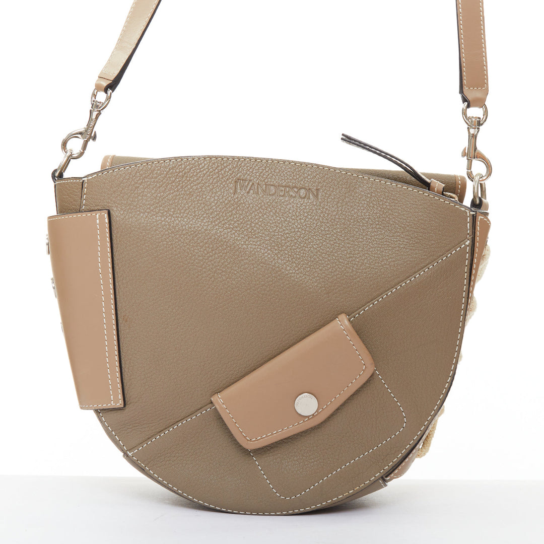 JW ANDERSON Bike taupe leather pocket braided half moon crossbody bag