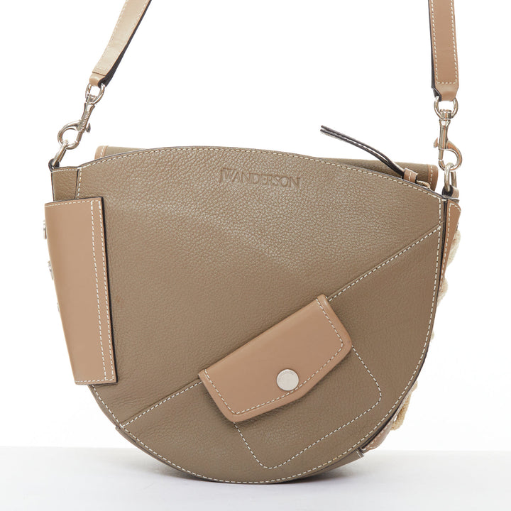 JW ANDERSON Bike taupe leather pocket braided half moon crossbody bag
