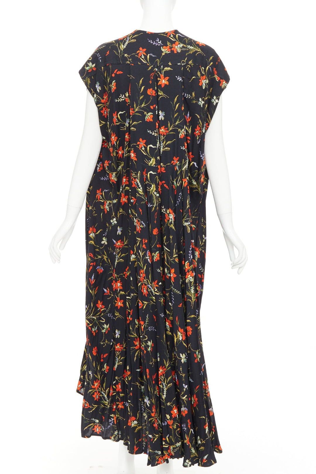 BALENCIAGA 2016 Runway black red floral Voluminous pleat maxi tent dress FR36 S