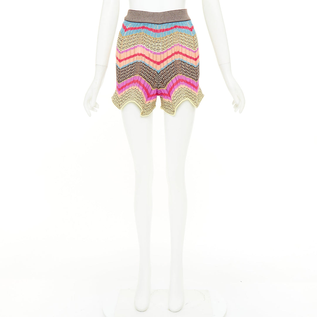 M MISSONI multicolor chevron zig zag cotton crochet knit beach shorts IT38 XS