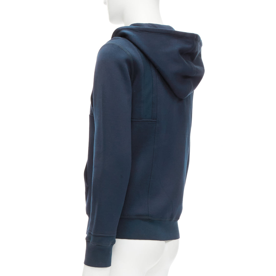 ALEXANDER MCQUEEN 2017 navy cotton blend half zip panelled hoodie M