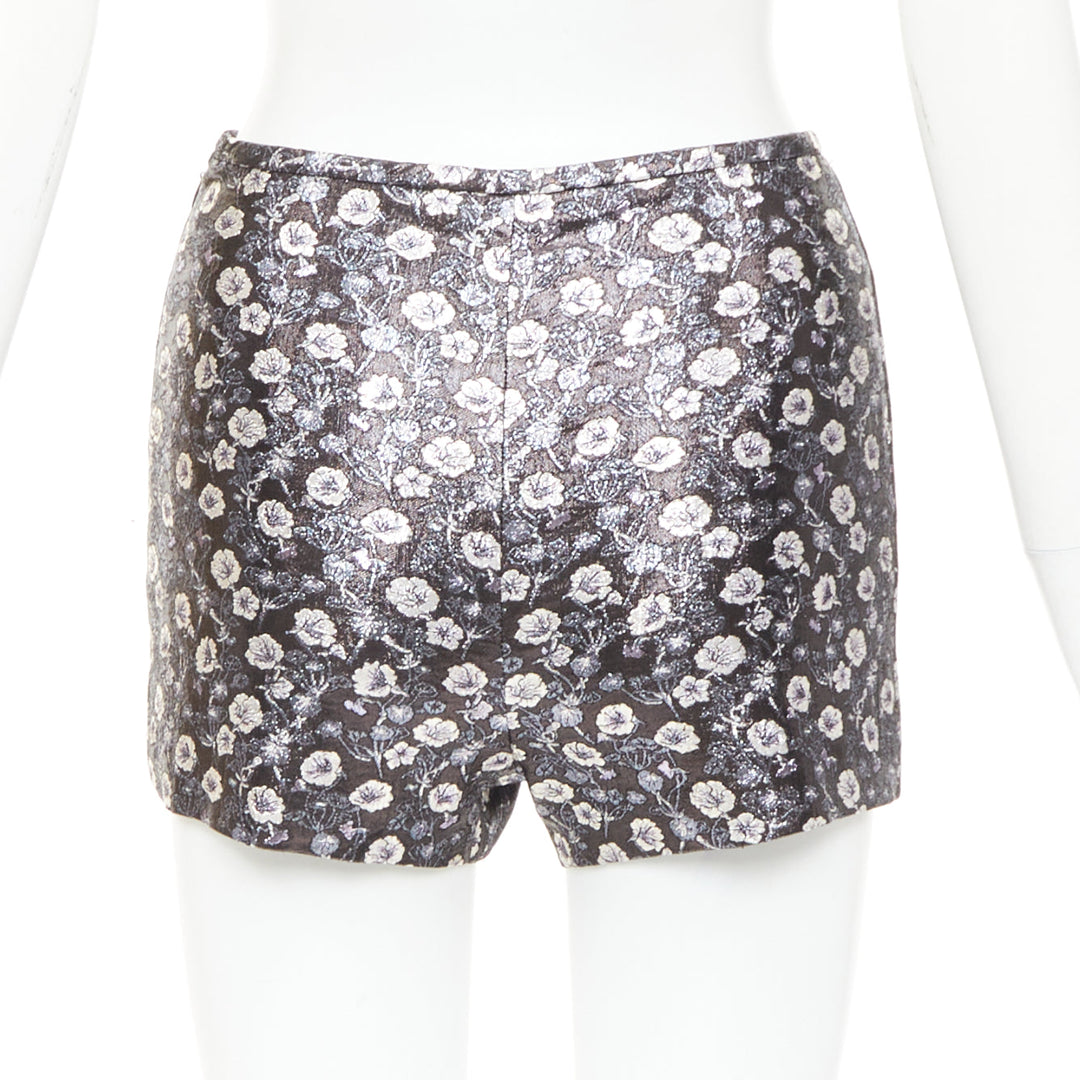 PRADA 2017 black metallic floral brocade crop top high waist short IT36 XXS