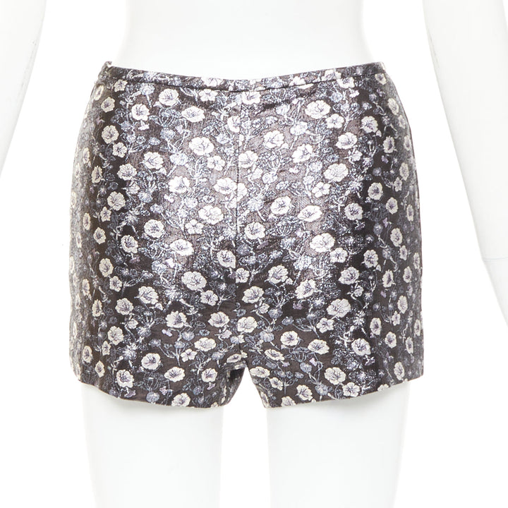 PRADA 2017 black metallic floral brocade crop top high waist short IT36 XXS