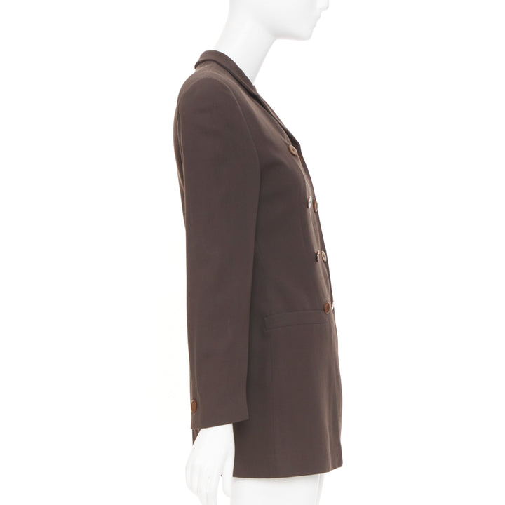 GIORGIO ARMANI solid brown pure new wool double breasted tailored jacket IT40 S