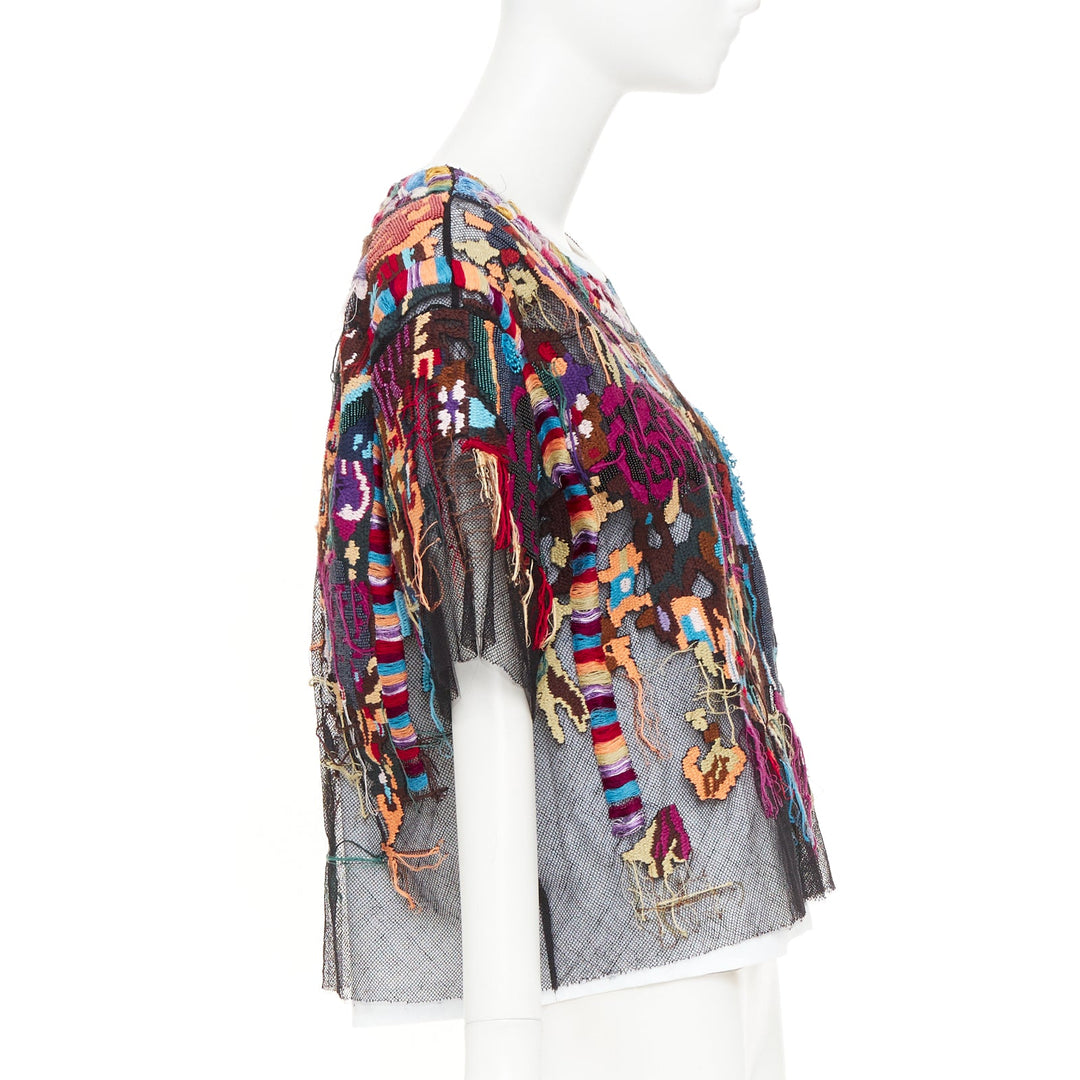 VALENTINO multicolor layered tapestry embroidered tulle blouse top S