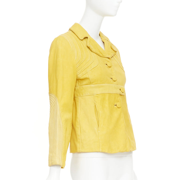 MARNI mustard yellow piped leather empire waist jacket IT38 XS