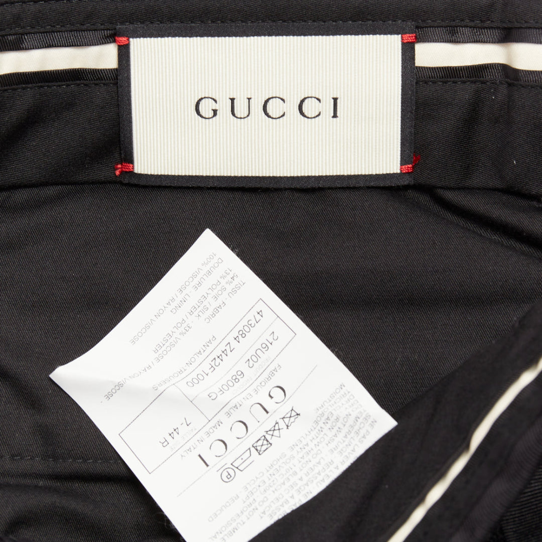 GUCCI black silk blend tiger head jacquard mid waist cropped dress pants IT44 XS