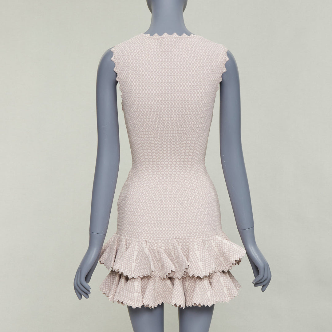 ALAIA  2011 pink beige textured dot weave scalloped ruffle mermaid dress FR36 S