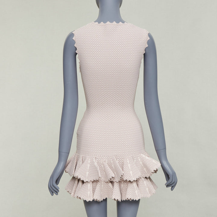 ALAIA  2011 pink beige textured dot weave scalloped ruffle mermaid dress FR36 S