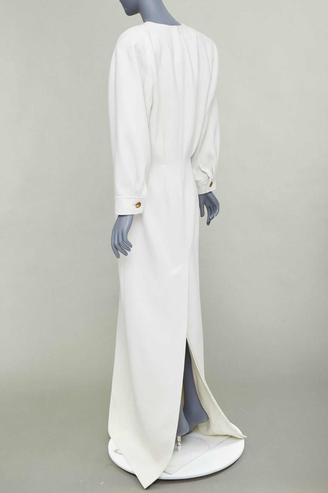 SAINT LAURENT 2022 Runway Bridal off-white wool Power shoulder maxi gown FR42 XL