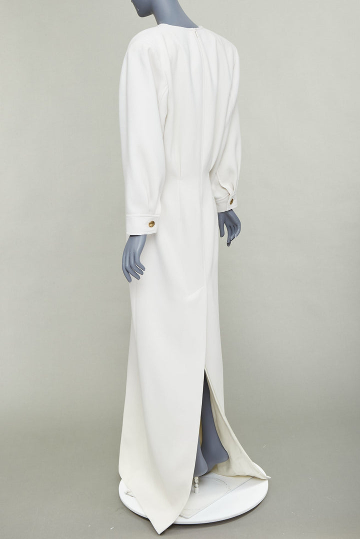 SAINT LAURENT 2022 Runway Bridal off-white wool Power shoulder maxi gown FR42 XL