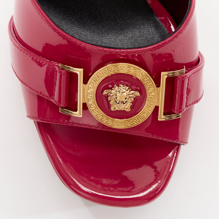 VERSACE Tribute fuschia pink patent Medusa emblem open toe platform sandal EU41