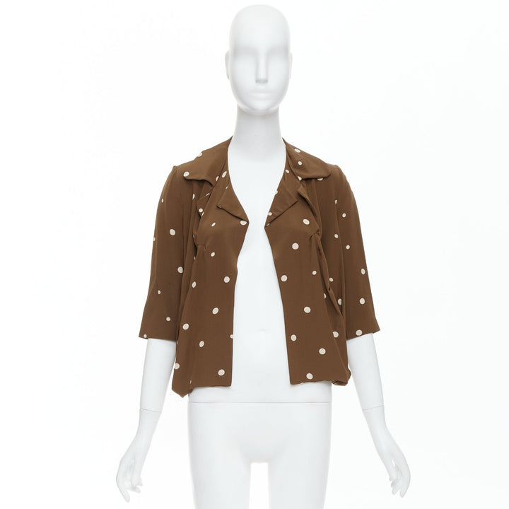 MARNI  100% silk brown grey polka dot print relaxed blazer IT36 XXS