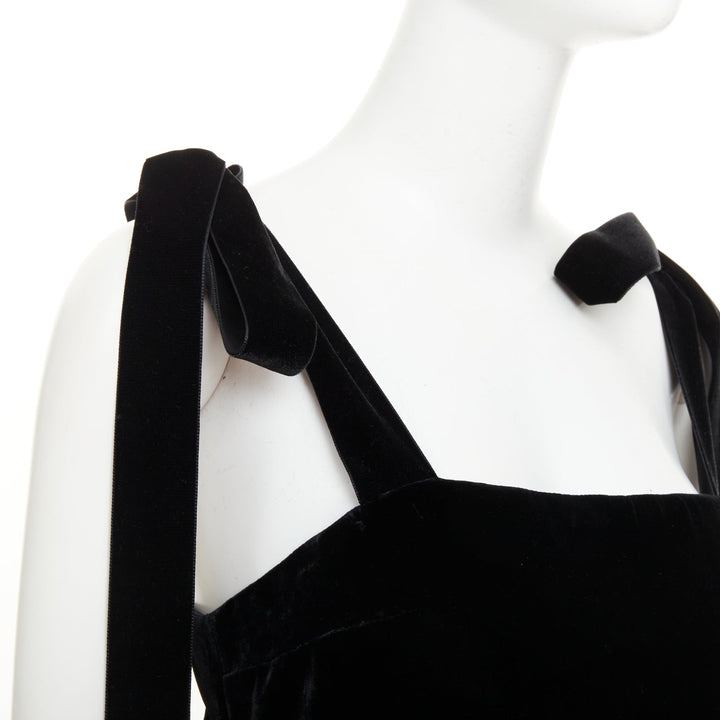 CECILIE BAHNSEN 2018 Runway Bey black velvet tiered tie shoulder dress UK8 S
