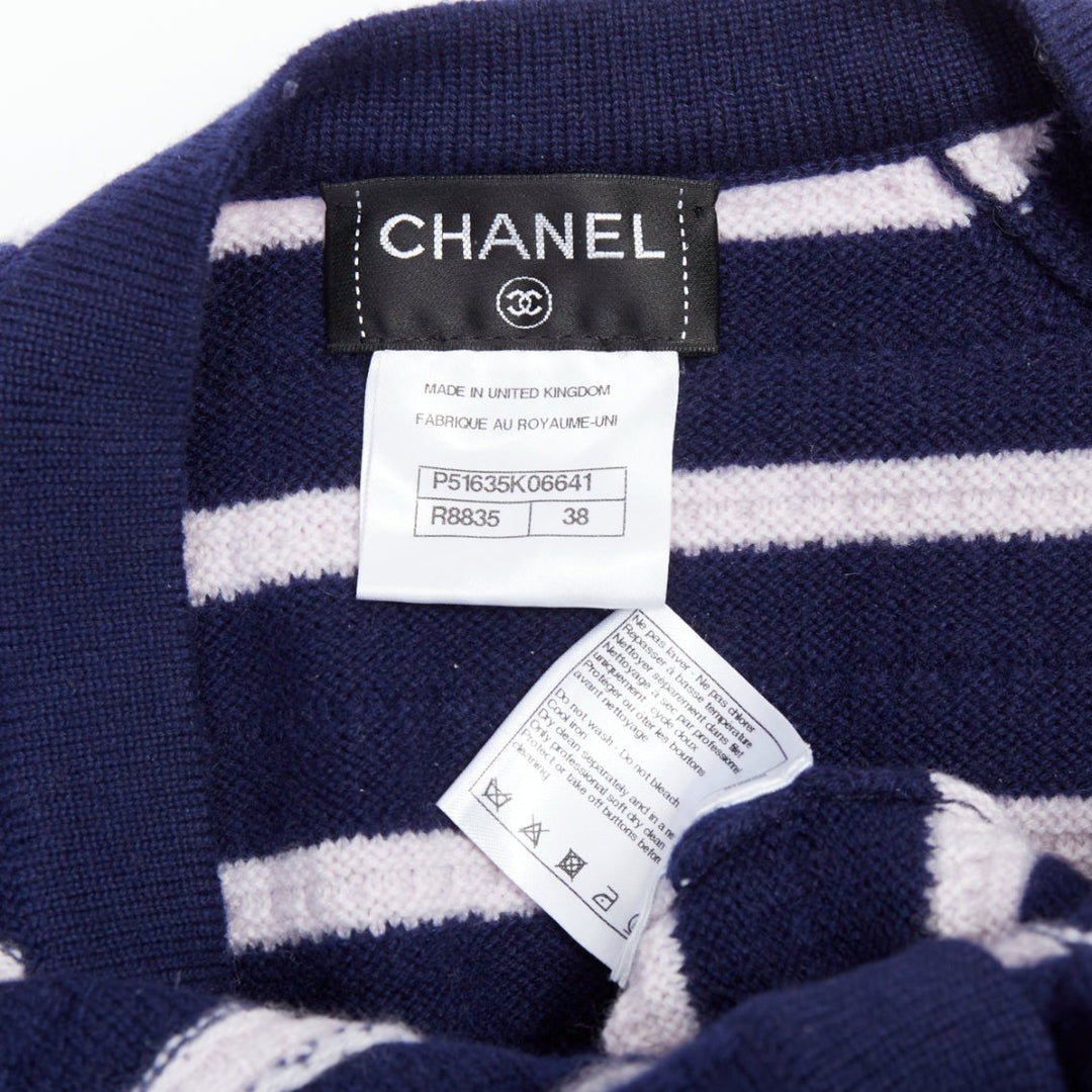 CHANEL 15P Runway 100% cashmere navy grey button down cardigan dress FR38 M