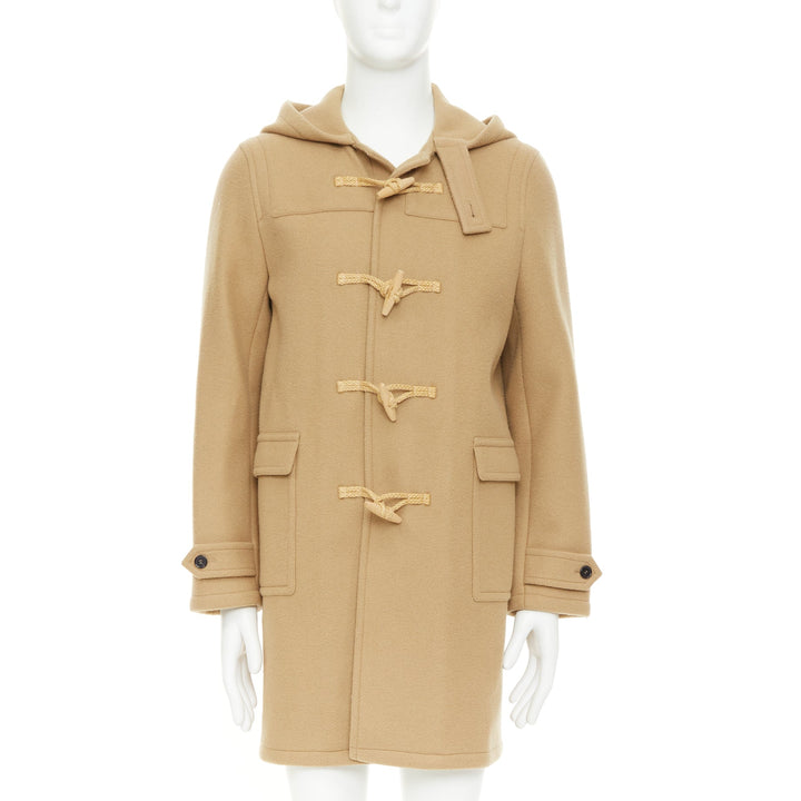 SAINT LAURENT 2013 Runway camel beige wool wood toggle button hooded duffle coat