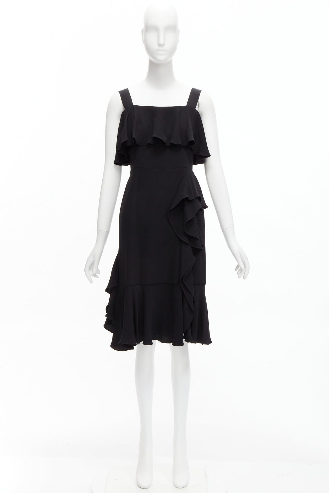 ALEXANDER MCQUEEN 2015 100% silk black asymmetric flutter cocktail dress IT38 XS