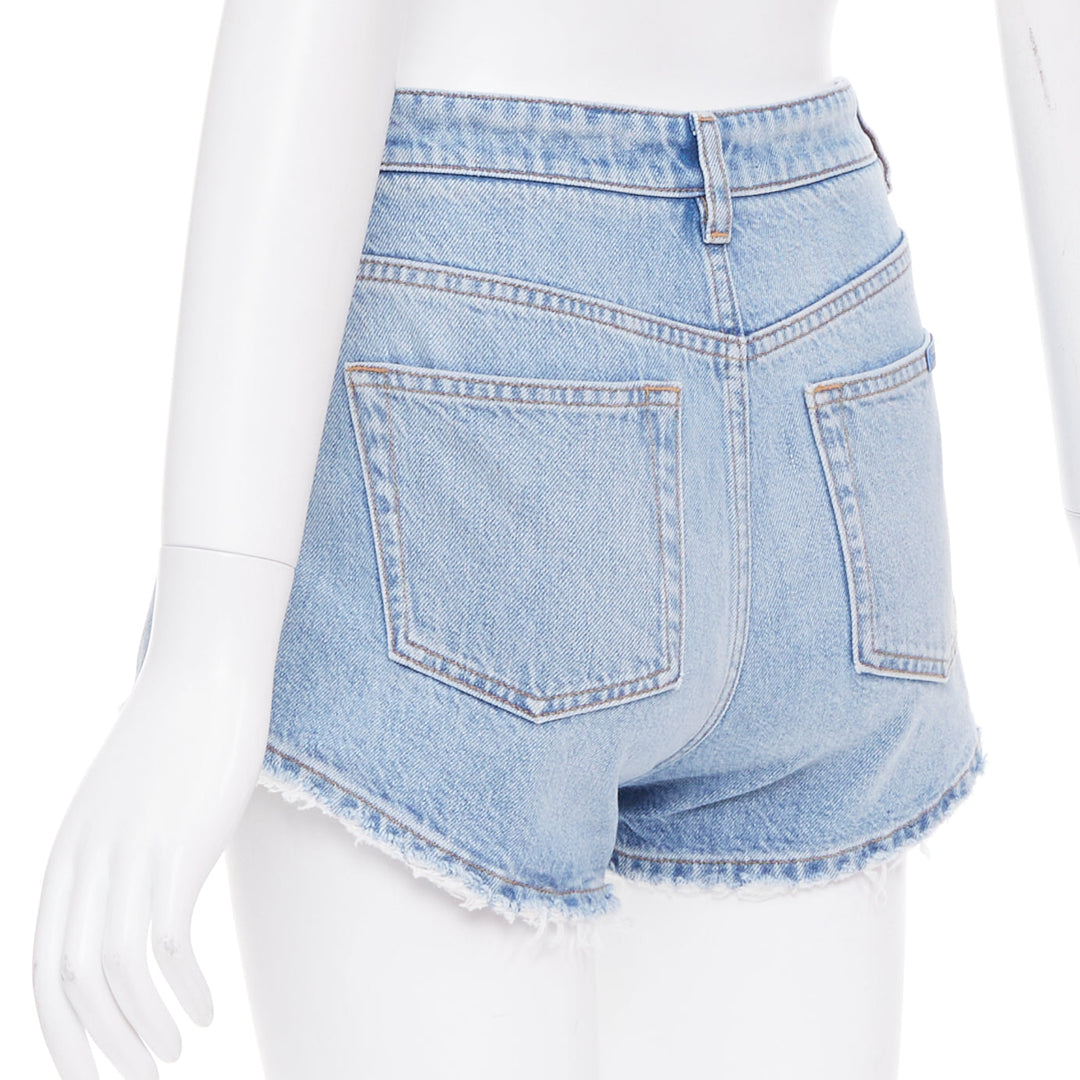 DOLCE GABBANA washed blue logo tag cut off high rise shorts IT38 XS