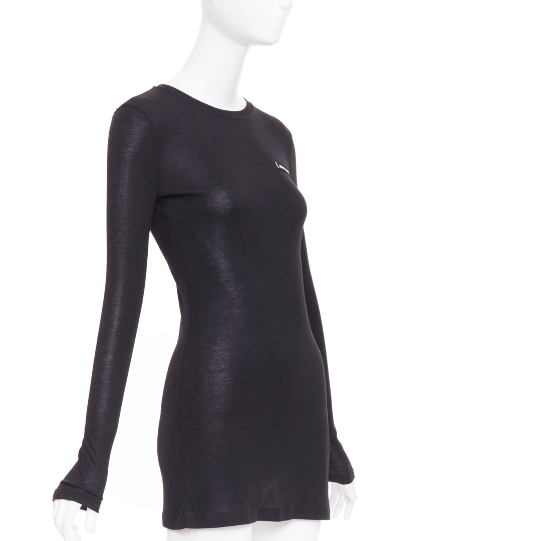 MIU MIU 2022 black white logo tab crew neck long sleeve tshirt dress IT36 XXS
