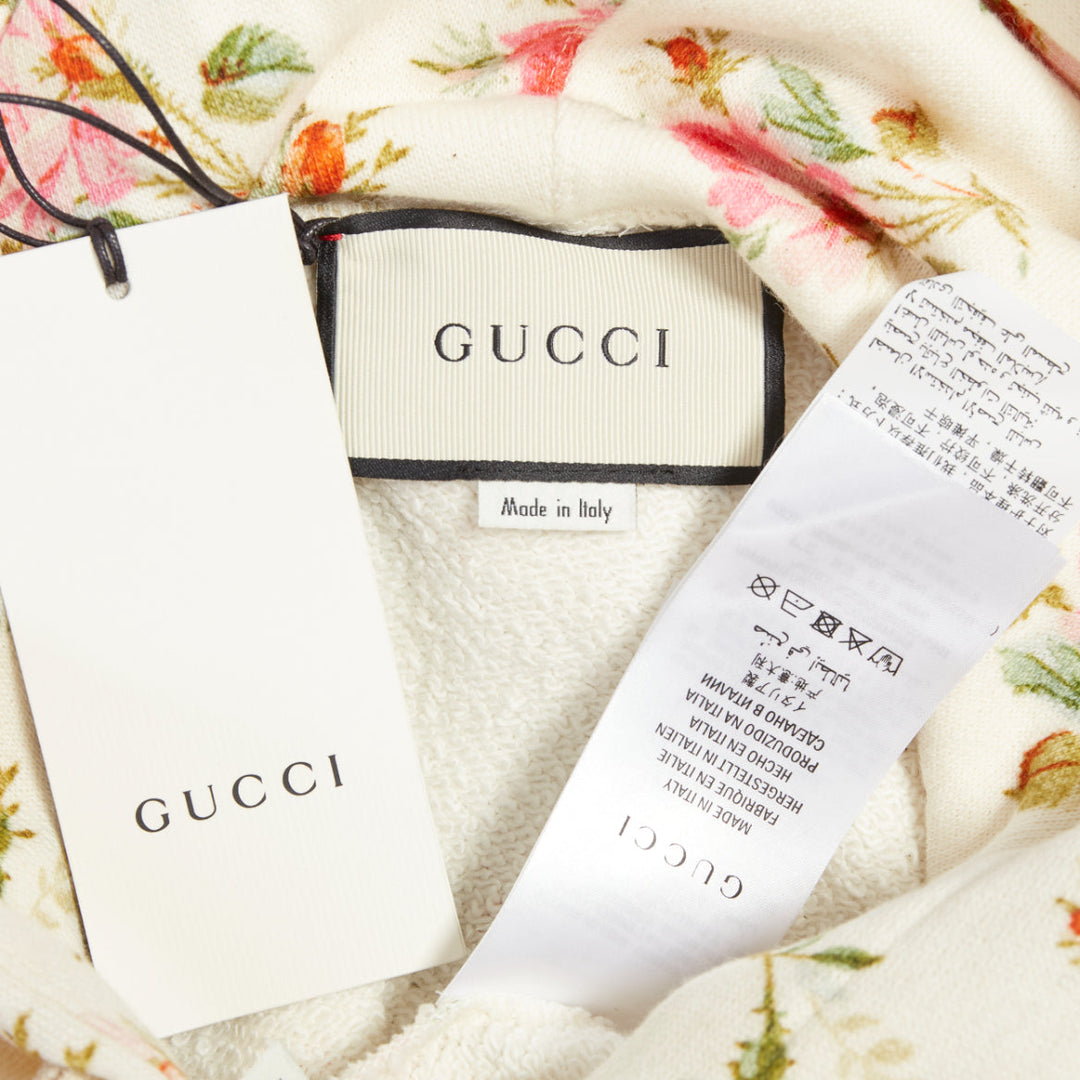 GUCCI 2017 ivory pink floral logo print jersey  hoodie XS